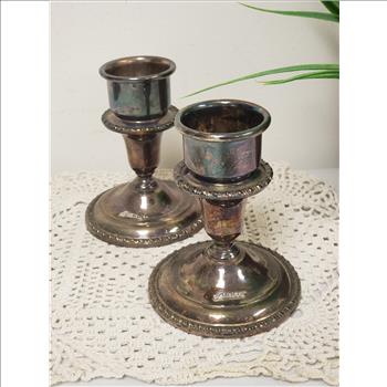 VTG Suncor Coronet Plate E.P. Lead Pair of Silver Plated Candlestick Holders