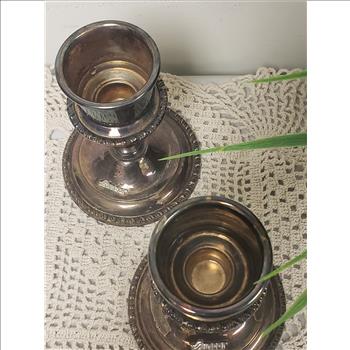 VTG Suncor Coronet Plate E.P. Lead Pair of Silver Plated Candlestick Holders