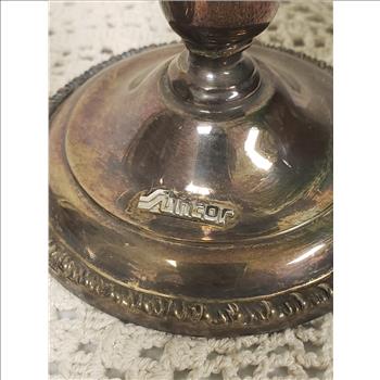 VTG Suncor Coronet Plate E.P. Lead Pair of Silver Plated Candlestick Holders