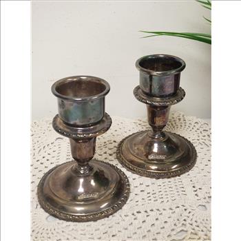 VTG Suncor Coronet Plate E.P. Lead Pair of Silver Plated Candlestick Holders
