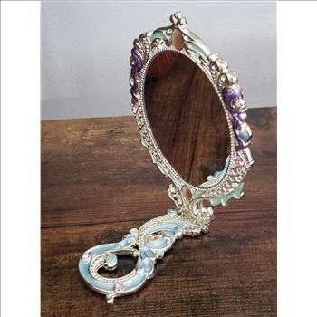VTG Bernice Vanity Folding Mirror Ornate Enamel Rhinestone Embellishment
