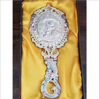 VTG Bernice Vanity Folding Mirror Ornate Enamel Rhinestone Embellishment