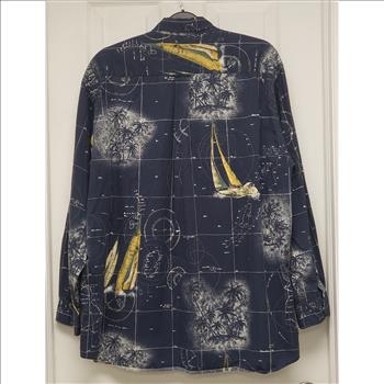Vintage Nautica 100% Cotton Blue Collared Button-Down Geography-Nautical Themed Long Sleeves Men's Shirt Sz XL, Made in Malaysia
