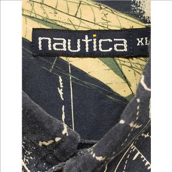 Vintage Nautica 100% Cotton Blue Collared Button-Down Geography-Nautical Themed Long Sleeves Men's Shirt Sz XL, Made in Malaysia