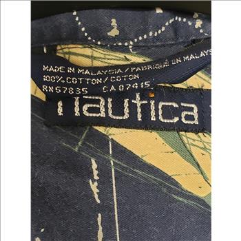 Vintage Nautica 100% Cotton Blue Collared Button-Down Geography-Nautical Themed Long Sleeves Men's Shirt Sz XL, Made in Malaysia