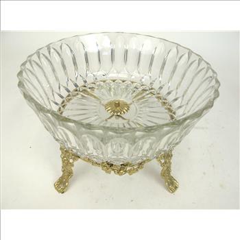 Vintage Crystal Bowl on Footed Brass Base