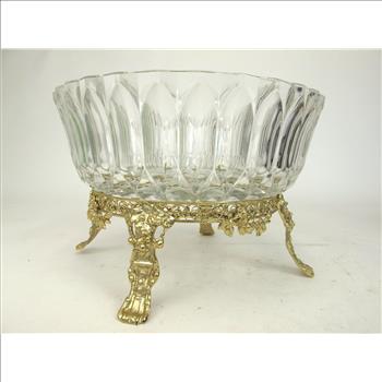 Vintage Crystal Bowl on Footed Brass Base