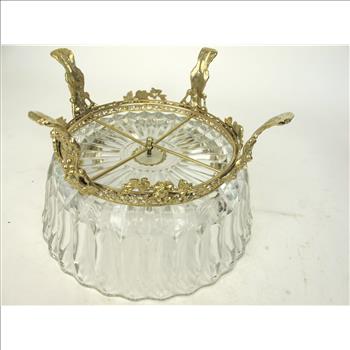 Vintage Crystal Bowl on Footed Brass Base