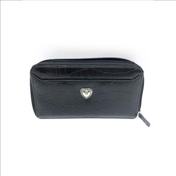 Brighton Black Croc Leather Zip Around Wallet
