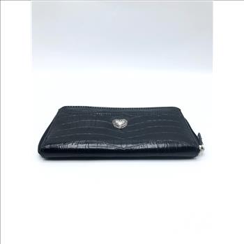 Brighton Black Croc Leather Zip Around Wallet