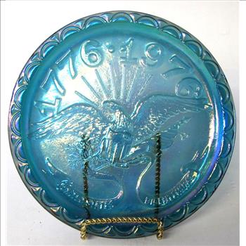 Vintage Bicentennial Blue Carnival Glass Plate