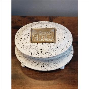 VTG Italian Spatter Painted Hinged Lid Footed Jewelry Box - Made in Italy