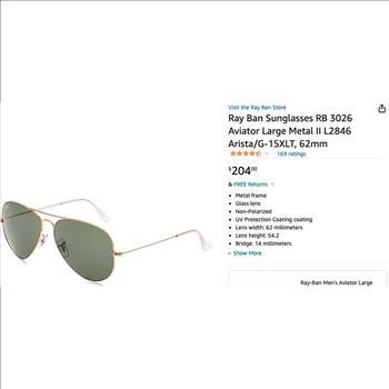 Rayban Aviator Sunglasses - 3026 - Gold Frame / Mirror Green Lens
