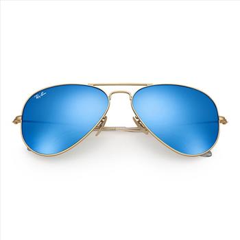 Rayban Aviator Sunglasses - with Case - 3026 - Gold Frame/ Blue Mirror Lens