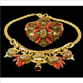 New - Set of 2 Designer Elizabeth Cole Jewellery Pieces - Fire Opal and Gemstone Necklace with Matching Bracelet - $189.00 Retail