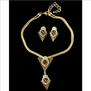 CHRISTMAS - New - Set of 2 Designer Stella Nemiro Gold Plated Swarovski Crystal and Gemstone Necklace and Earrings - $189.00 Retail