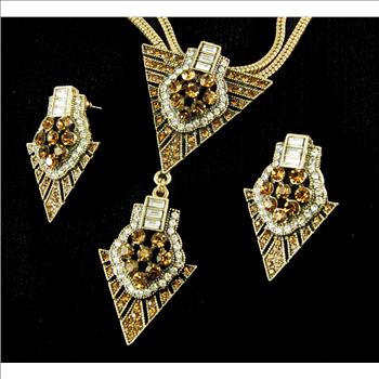 CHRISTMAS - New - Set of 2 Designer Stella Nemiro Gold Plated Swarovski Crystal and Gemstone Necklace and Earrings - $189.00 Retail