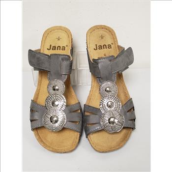 Jana Women's Silver Metal Plate Decor Faux Leather Strap Heel Sandals Sz 8-US, Germany