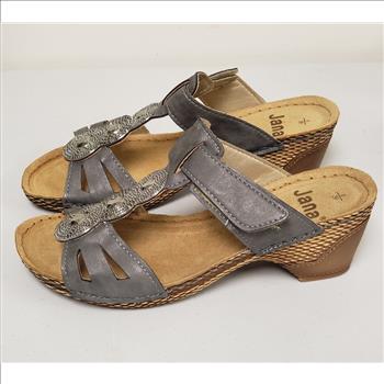 Jana Women's Silver Metal Plate Decor Faux Leather Strap Heel Sandals Sz 8-US, Germany