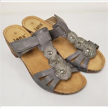 Jana Women's Silver Metal Plate Decor Faux Leather Strap Heel Sandals Sz 8-US, Germany