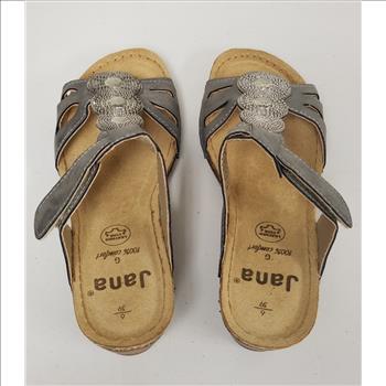 Jana Women's Silver Metal Plate Decor Faux Leather Strap Heel Sandals Sz 8-US, Germany