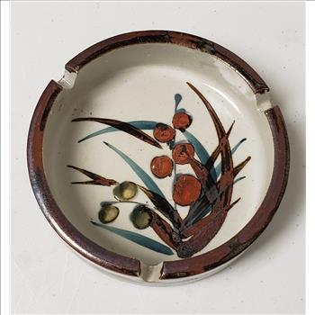 Vintage Otagiri Japan Hand Painted Berries Foliage Pattern Round Stoneware Ashtray