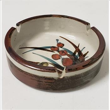 Vintage Otagiri Japan Hand Painted Berries Foliage Pattern Round Stoneware Ashtray