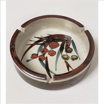 Vintage Otagiri Japan Hand Painted Berries Foliage Pattern Round Stoneware Ashtray