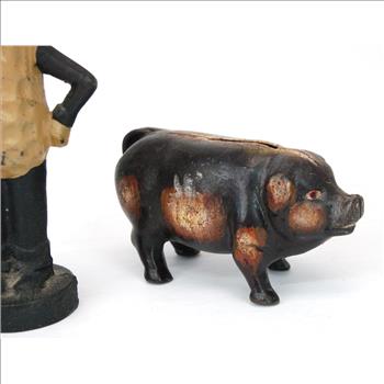 2 - Circa 1970's Iron Piggy Banks - Mr. Peanut & Piggy