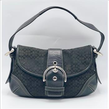 Coach Soho Mini Small Flap- Style 6818 Black Signature Jacquard and Leather Shoulder Bag Retail $ 218