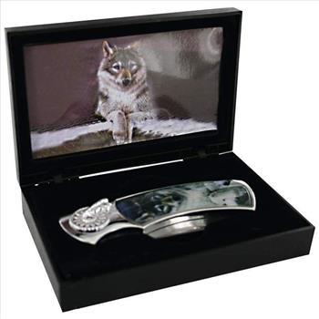 New Lone WOLF Decorative Lockback KNIFE & CASE Box Pocket Folding Blade Hunting