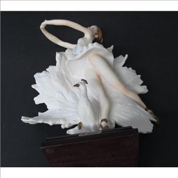 GIUSEPPE ARMANI CAPODIMONTE ART Ballerina Posing with Peacock Sculpture