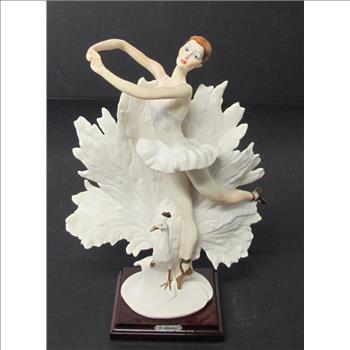 GIUSEPPE ARMANI CAPODIMONTE ART Ballerina Posing with Peacock Sculpture