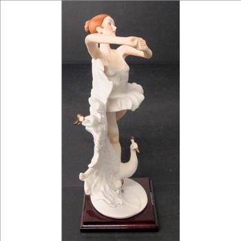 GIUSEPPE ARMANI CAPODIMONTE ART Ballerina Posing with Peacock Sculpture