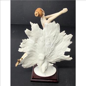 GIUSEPPE ARMANI CAPODIMONTE ART Ballerina Posing with Peacock Sculpture