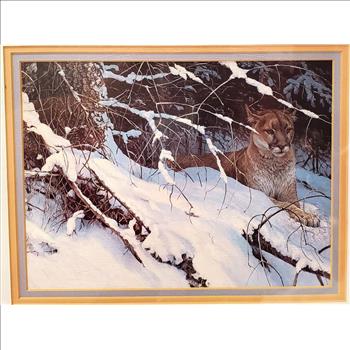 Vintage 1978 Cougar In The Snow by Robert Bateman Wooden Framed  Print