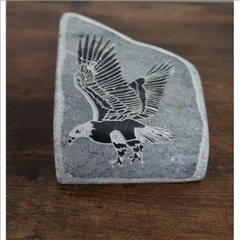 VTG Hand Carved/Etched American Eagle Natural Soap Stone Paper Weight-Made in Canada