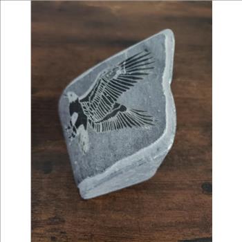 VTG Hand Carved/Etched American Eagle Natural Soap Stone Paper Weight-Made in Canada