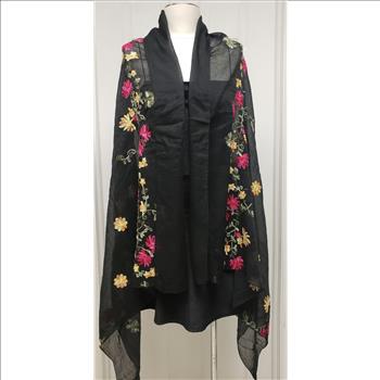 New Beautiful Floral Embroidered Women's Black Scarf Sz 69x27