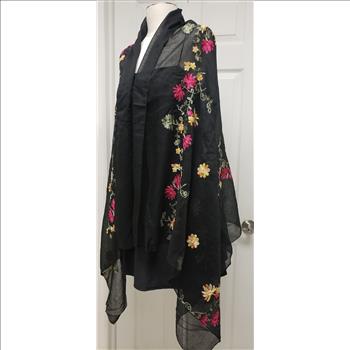 New Beautiful Floral Embroidered Women's Black Scarf Sz 69x27