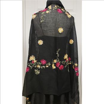 New Beautiful Floral Embroidered Women's Black Scarf Sz 69x27