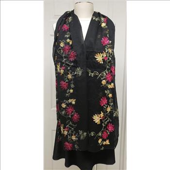 New Beautiful Floral Embroidered Women's Black Scarf Sz 69x27