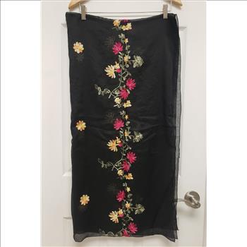 New Beautiful Floral Embroidered Women's Black Scarf Sz 69x27