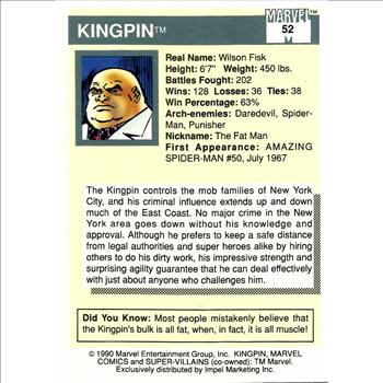 1990 Marvel Impel Kingpin Super-Villains Trading Card #52