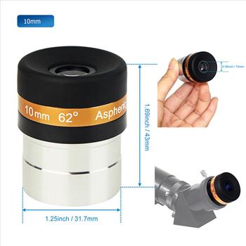62° Aspheric Eyepiece 10mm For Telescope Planetary Observation 1.5