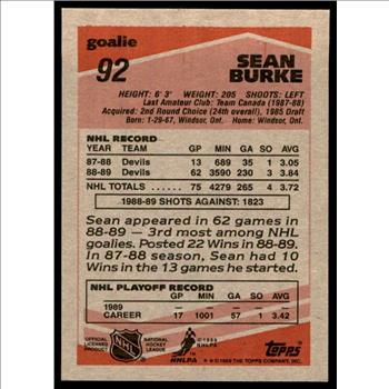 1989-90 Topps Sean Burke New Jersey Devils #92