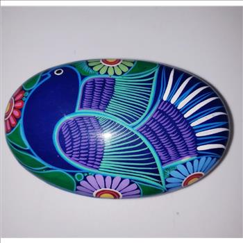 Hand Painted Southwestern Clay Bird Floral Pottery  Trinket Box 