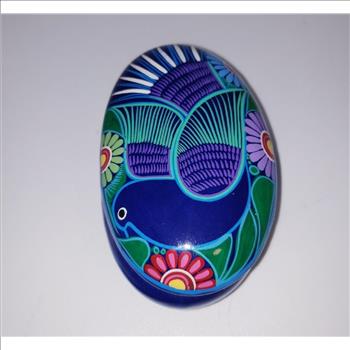 Hand Painted Southwestern Clay Bird Floral Pottery  Trinket Box 