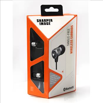 SHARPER IMAGE - BLUETOOTH TANGLE FREE EARBUDS - Silver - $79.00 Retail