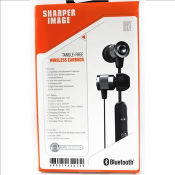 SHARPER IMAGE - BLUETOOTH TANGLE FREE EARBUDS - Silver - $79.00 Retail